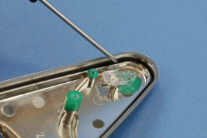 Top plastic part with PCB removed - note the gasket & light pipe