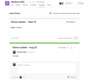 Example of a progress update at MistyWest